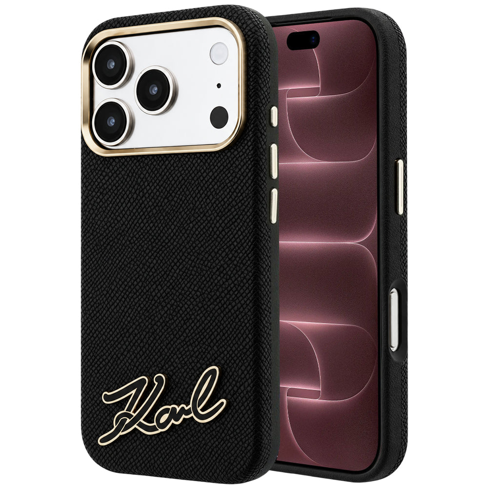 Coque MagSafe pour Apple iPhone 18 Pro Max / 17 Pro Max, Karl Lagerfeld, logo en résine grainée, noire