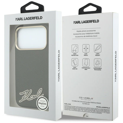 Coque MagSafe pour Apple iPhone 18 Pro Max / 17 Pro Max, Karl Lagerfeld, logo en résine grainée, noire