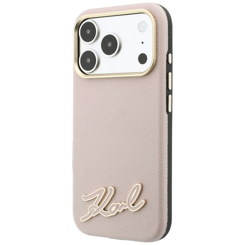 MagSafe Case for Apple iPhone 18 Pro Max / 17 Pro Max, Karl Lagerfeld, Grained Resin Sign Logo, Pink