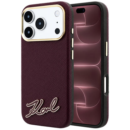 Coque MagSafe pour Apple iPhone 18 Pro Max / 17 Pro Max, Karl Lagerfeld, Logo en résine grainée, Bordeaux