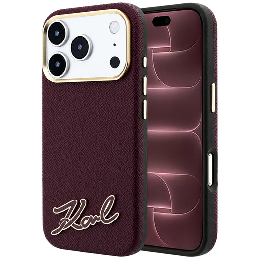 Coque MagSafe pour Apple iPhone 18 Pro Max / 17 Pro Max, Karl Lagerfeld, Logo en résine grainée, Bordeaux