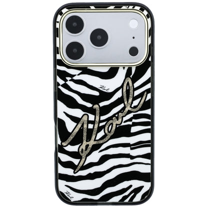Coque MagSafe pour Apple iPhone 18 Pro Max / 17 Pro Max, Karl Lagerfeld, HC IML Signature Zebra Glitter Gold, Noire