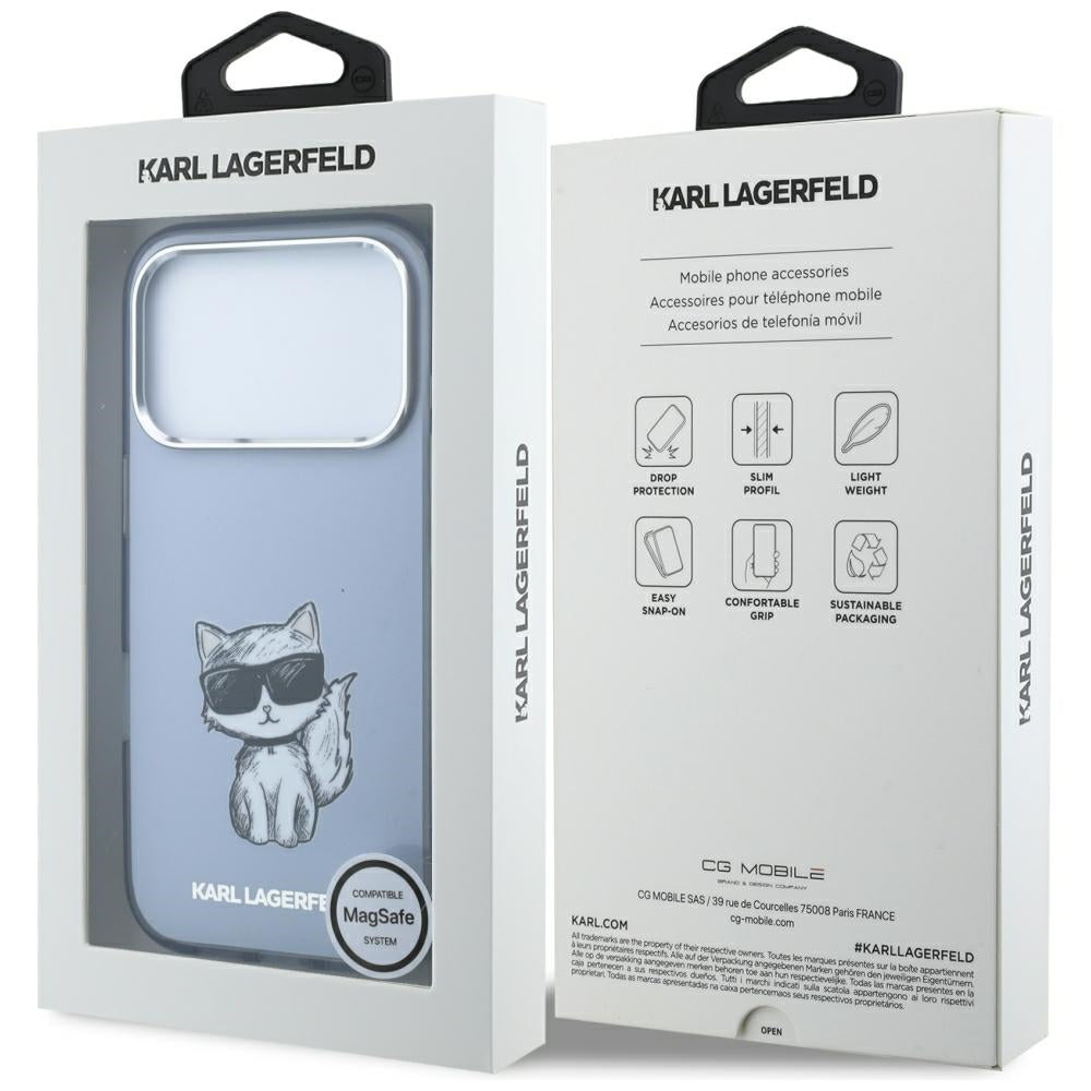 Coque MagSafe pour Apple iPhone 18 Pro Max / 17 Pro Max, Karl Lagerfeld, IML Choupette Body Sketch Print, Bleue