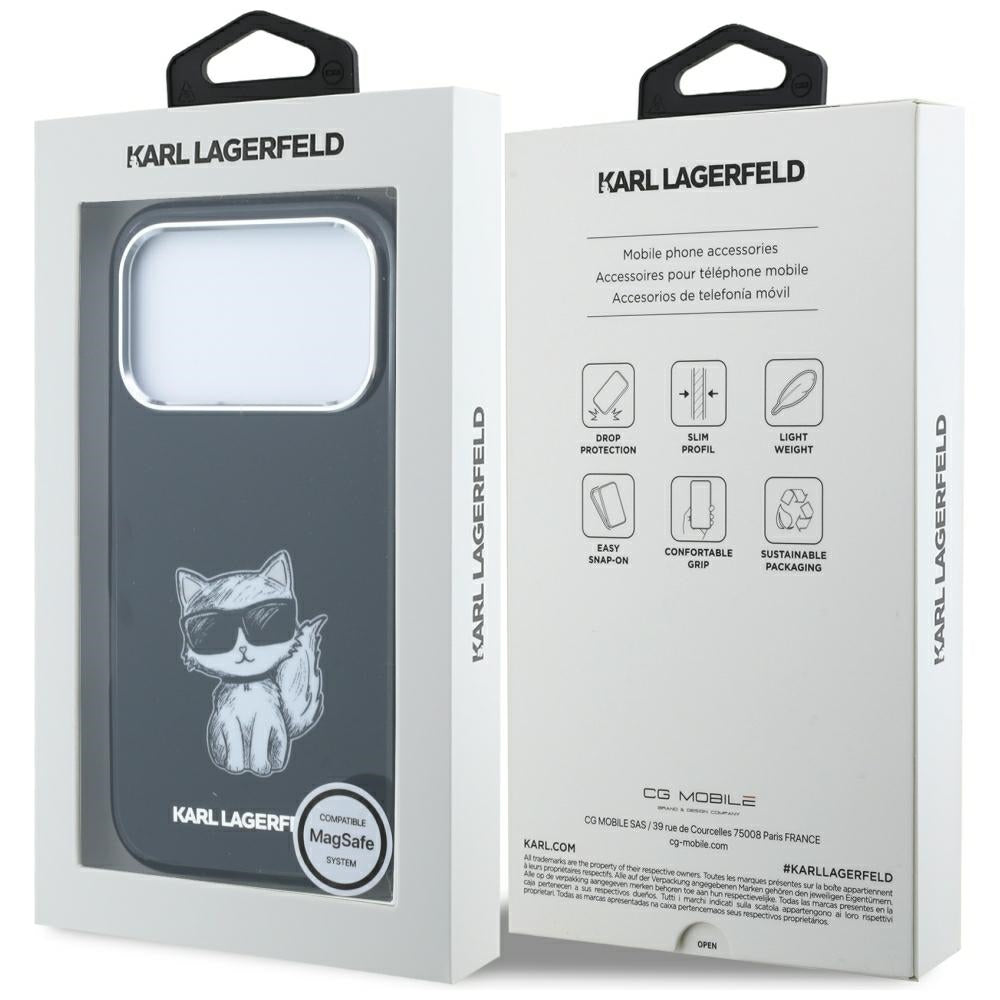 Coque MagSafe pour Apple iPhone 18 Pro Max / 17 Pro Max, Karl Lagerfeld, IML Choupette Body Sketch Print, Noire