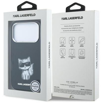 Coque MagSafe pour Apple iPhone 18 Pro Max / 17 Pro Max, Karl Lagerfeld, IML Choupette Body Sketch Print, Noire