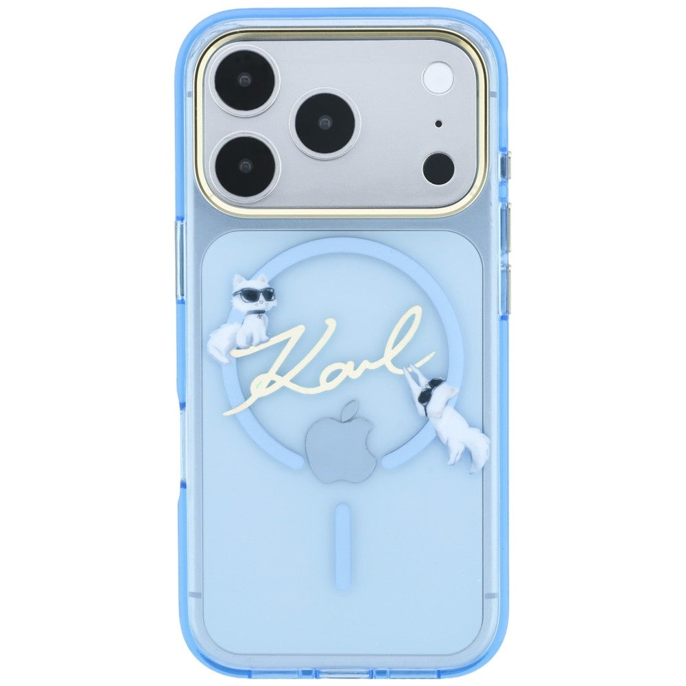 Coque MagSafe pour Apple iPhone 18 Pro Max / 17 Pro Max, Karl Lagerfeld, IML Choupette Karl Script Logo, Bleu