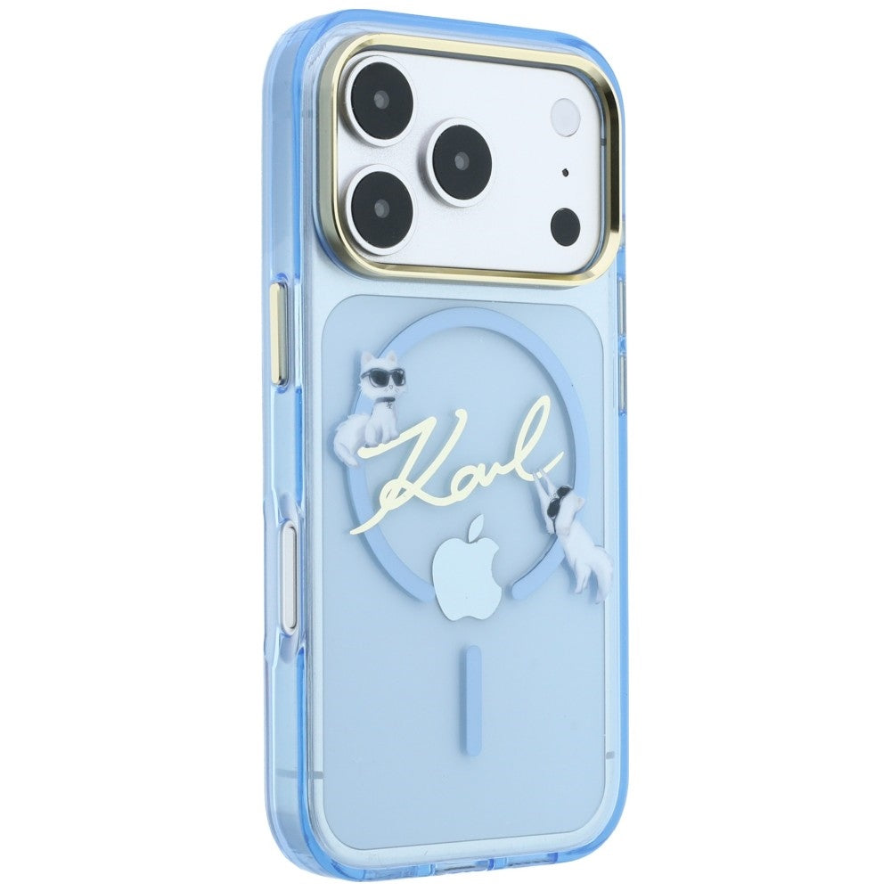 Coque MagSafe pour Apple iPhone 18 Pro Max / 17 Pro Max, Karl Lagerfeld, IML Choupette Karl Script Logo, Bleu