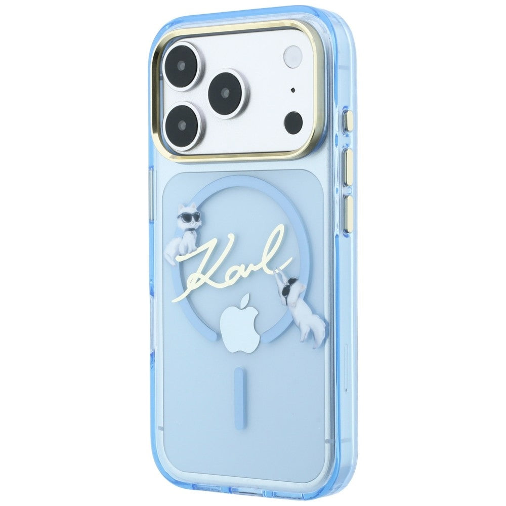 Coque MagSafe pour Apple iPhone 18 Pro Max / 17 Pro Max, Karl Lagerfeld, IML Choupette Karl Script Logo, Bleu