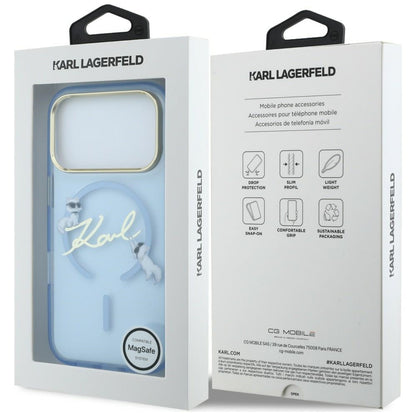 Coque MagSafe pour Apple iPhone 18 Pro Max / 17 Pro Max, Karl Lagerfeld, IML Choupette Karl Script Logo, Bleu