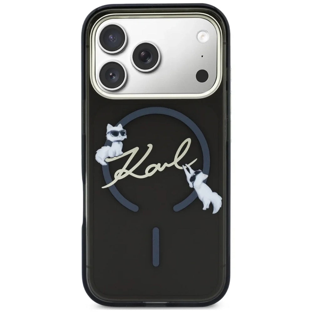 Coque MagSafe pour Apple iPhone 18 Pro Max / 17 Pro Max, Karl Lagerfeld, IML Choupette Karl Script Logo, Noire