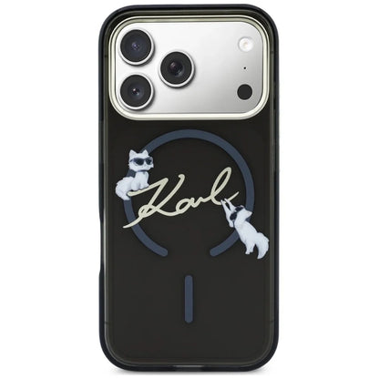 Coque MagSafe pour Apple iPhone 18 Pro Max / 17 Pro Max, Karl Lagerfeld, IML Choupette Karl Script Logo, Noire