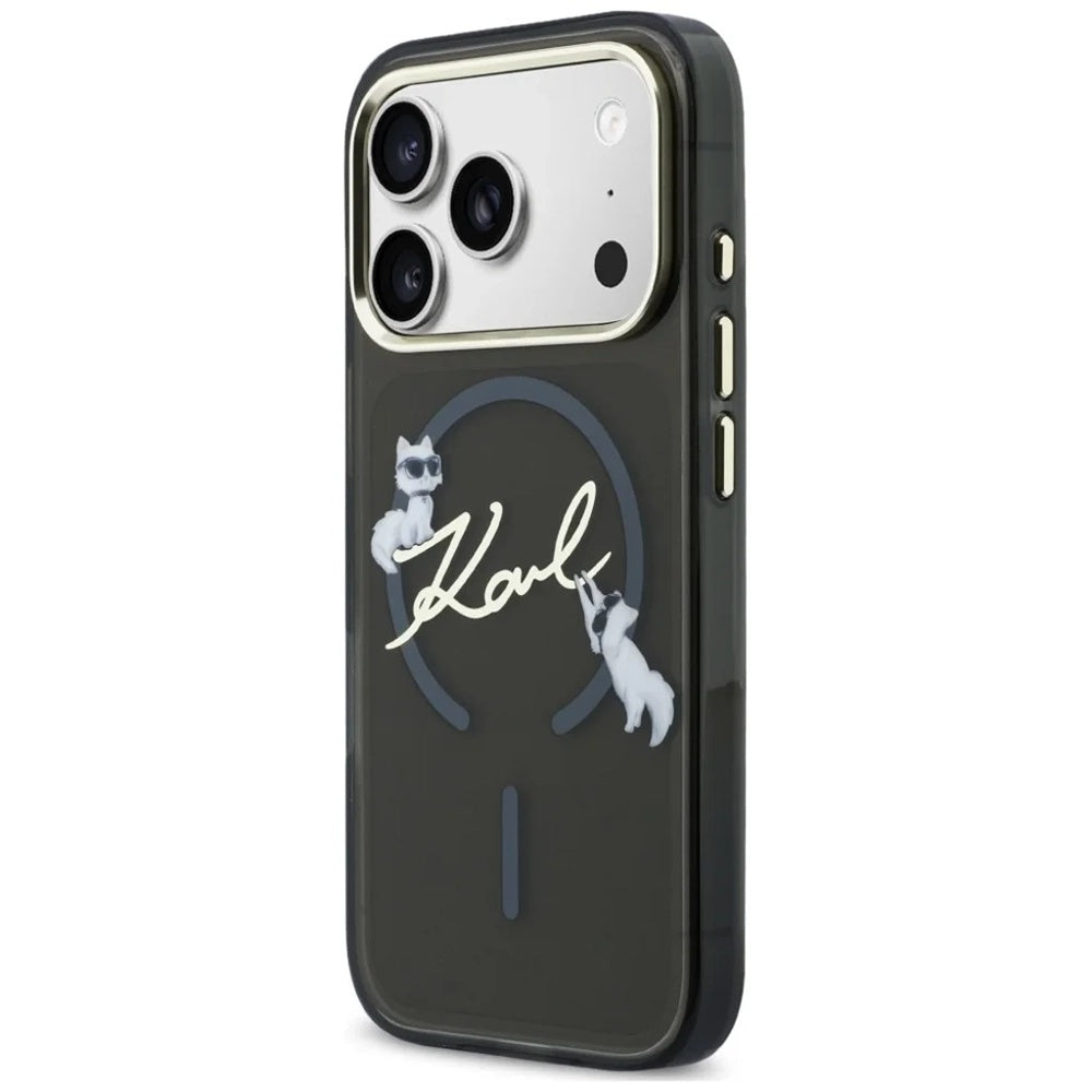 Coque MagSafe pour Apple iPhone 18 Pro Max / 17 Pro Max, Karl Lagerfeld, IML Choupette Karl Script Logo, Noire