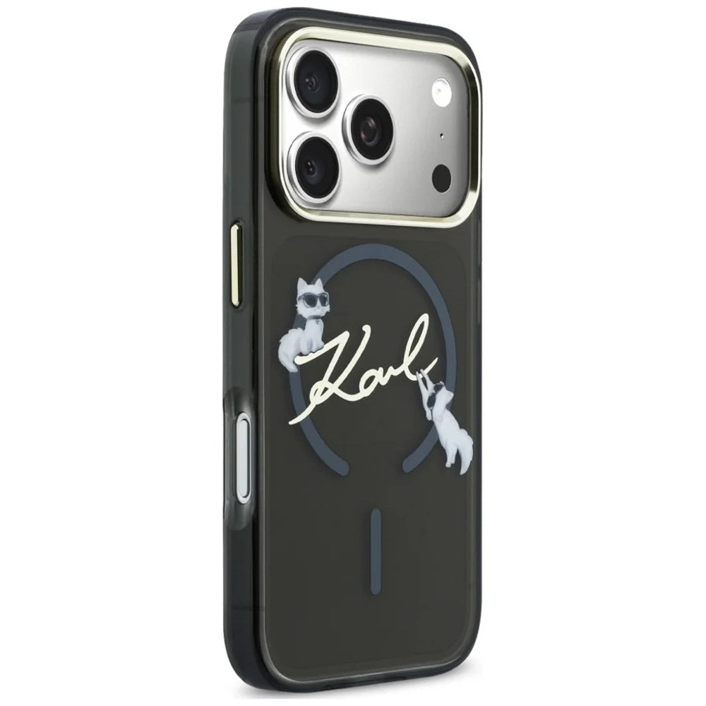 Coque MagSafe pour Apple iPhone 18 Pro Max / 17 Pro Max, Karl Lagerfeld, IML Choupette Karl Script Logo, Noire