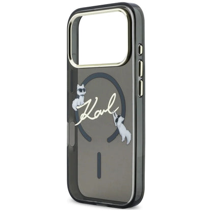 Coque MagSafe pour Apple iPhone 18 Pro Max / 17 Pro Max, Karl Lagerfeld, IML Choupette Karl Script Logo, Noire