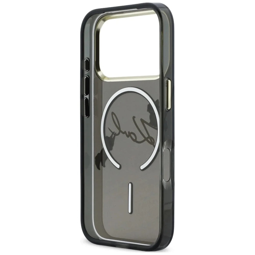 Coque MagSafe pour Apple iPhone 18 Pro Max / 17 Pro Max, Karl Lagerfeld, IML Choupette Karl Script Logo, Noire