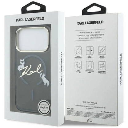 Coque MagSafe pour Apple iPhone 18 Pro Max / 17 Pro Max, Karl Lagerfeld, IML Choupette Karl Script Logo, Noire