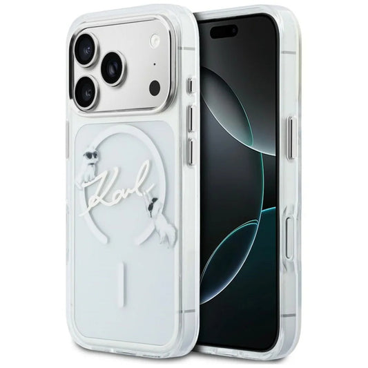 Coque MagSafe pour Apple iPhone 18 Pro Max / 17 Pro Max, Karl Lagerfeld, IML Choupette Karl Script Logo, Transparente
