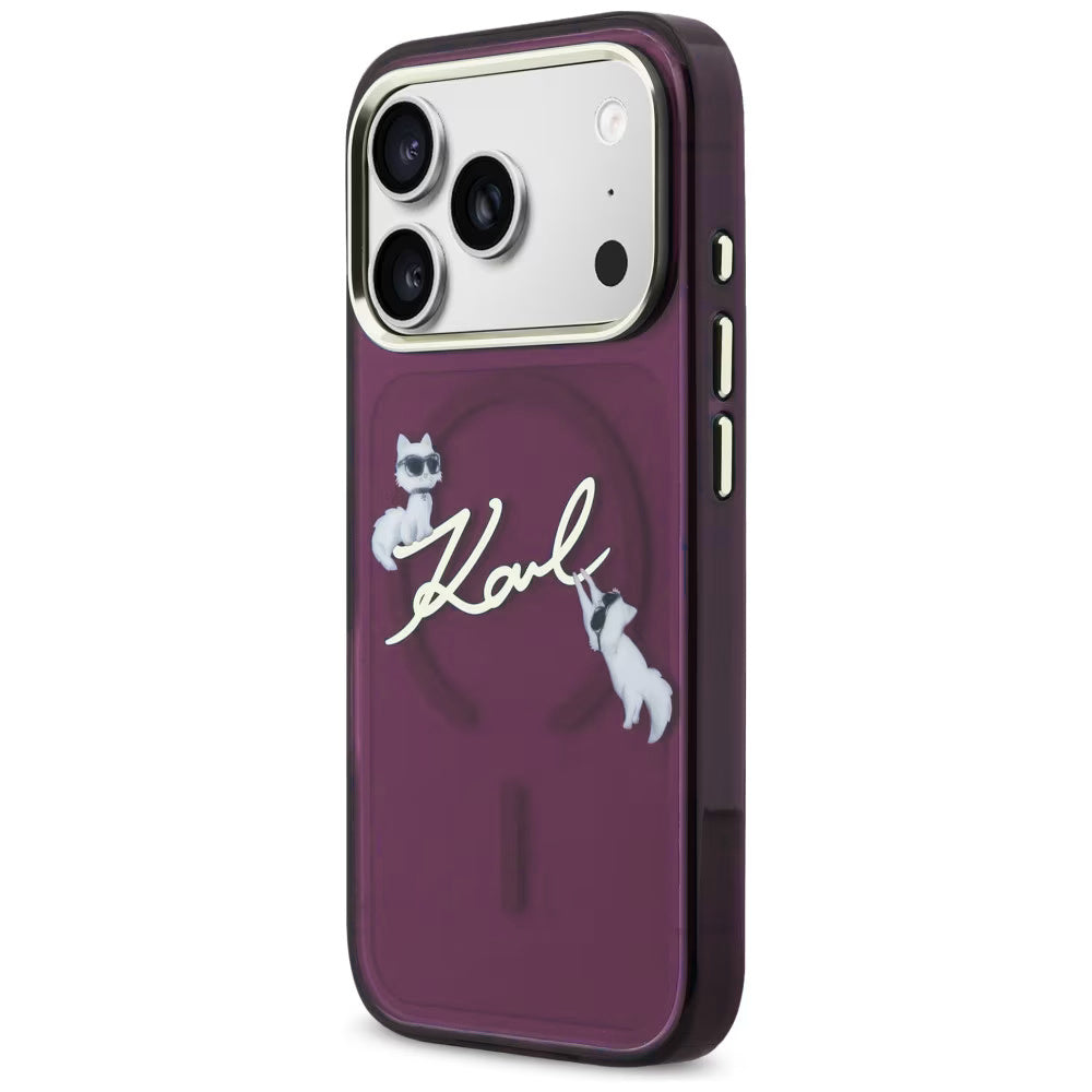 MagSafe Case for Apple iPhone 18 Pro Max / 17 Pro Max, Karl Lagerfeld, IML Choupette Karl Script Logo, Burgundy