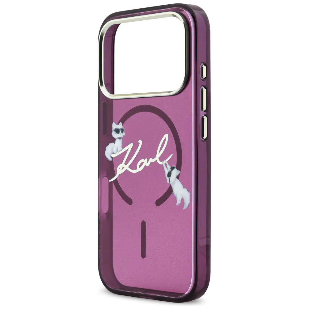 MagSafe Case for Apple iPhone 18 Pro Max / 17 Pro Max, Karl Lagerfeld, IML Choupette Karl Script Logo, Burgundy