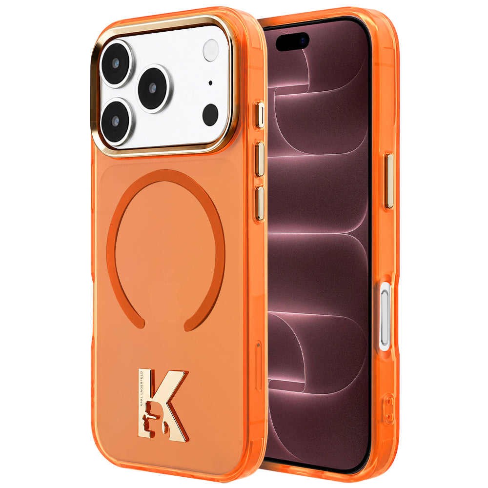 MagSafe Case for Apple iPhone 18 Pro Max / 17 Pro Max, Karl Lagerfeld, IML Karl Head Logo, Orange