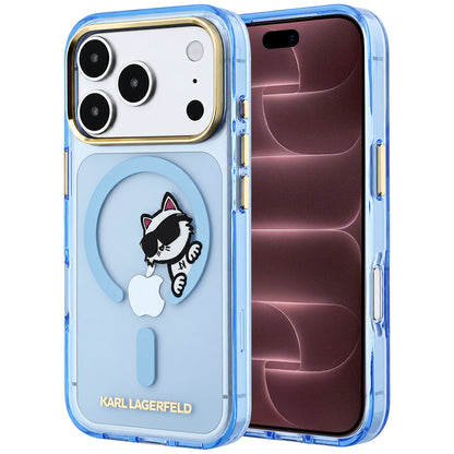 Coque MagSafe pour Apple iPhone 18 Pro Max / 17 Pro Max, Karl Lagerfeld, IML Peekaboo Print and Metal Frame, bleu