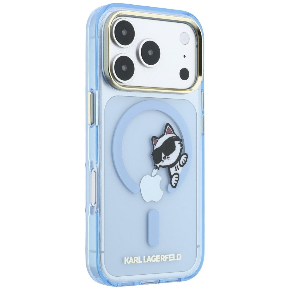 Coque MagSafe pour Apple iPhone 18 Pro Max / 17 Pro Max, Karl Lagerfeld, IML Peekaboo Print and Metal Frame, bleu
