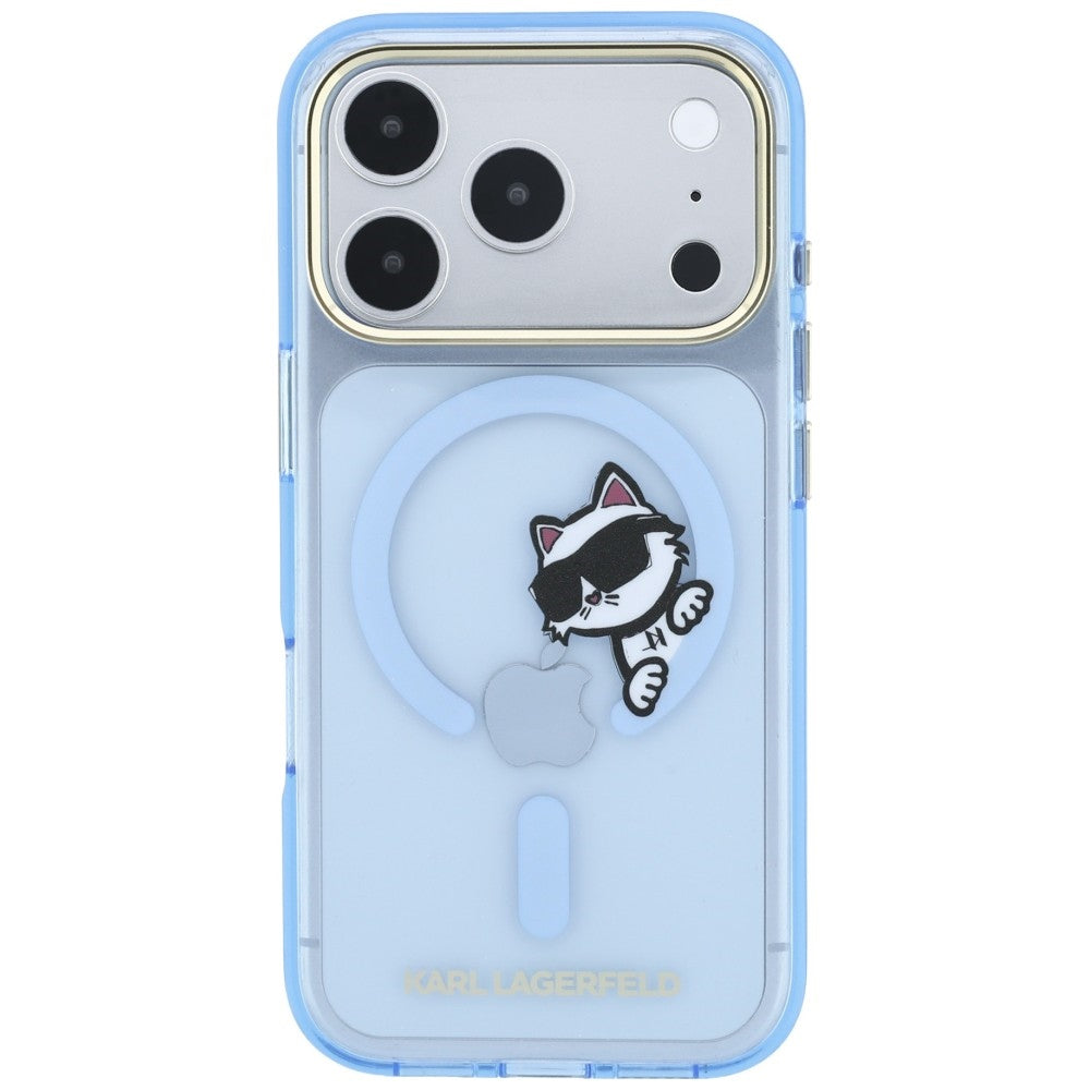Coque MagSafe pour Apple iPhone 18 Pro Max / 17 Pro Max, Karl Lagerfeld, IML Peekaboo Print and Metal Frame, bleu
