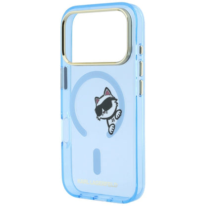 Coque MagSafe pour Apple iPhone 18 Pro Max / 17 Pro Max, Karl Lagerfeld, IML Peekaboo Print and Metal Frame, bleu