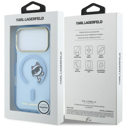 Coque MagSafe pour Apple iPhone 18 Pro Max / 17 Pro Max, Karl Lagerfeld, IML Peekaboo Print and Metal Frame, bleu
