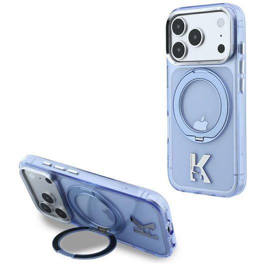Coque MagSafe pour Apple iPhone 18 Pro Max / 17 Pro Max, Karl Lagerfeld, Support Anneau IML Kameo Métal, Bleue