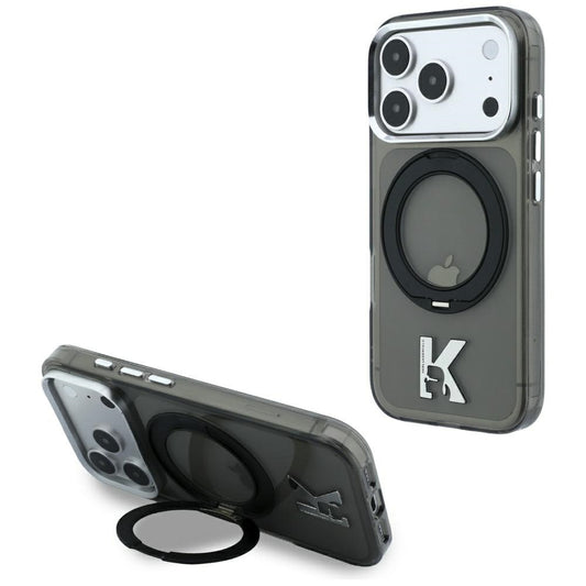Coque MagSafe pour Apple iPhone 18 Pro Max / 17 Pro Max, Karl Lagerfeld, Support Anneau IML Kameo Métal, Noire