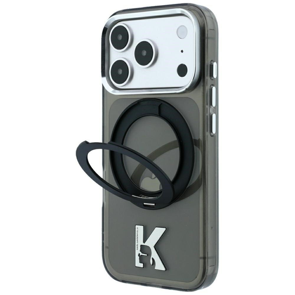 Coque MagSafe pour Apple iPhone 18 Pro Max / 17 Pro Max, Karl Lagerfeld, Support Anneau IML Kameo Métal, Noire