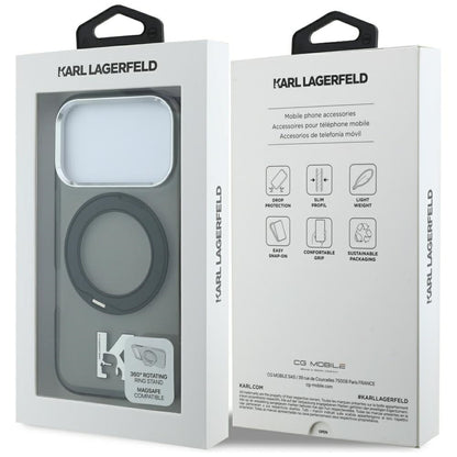 Coque MagSafe pour Apple iPhone 18 Pro Max / 17 Pro Max, Karl Lagerfeld, Support Anneau IML Kameo Métal, Noire