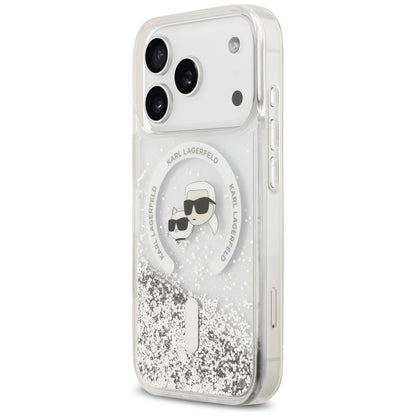 Coque MagSafe pour Apple iPhone 18 Pro Max / 17 Pro Max, Karl Lagerfeld, Liquid Glitter Karl & Choupette Head's, Transparente