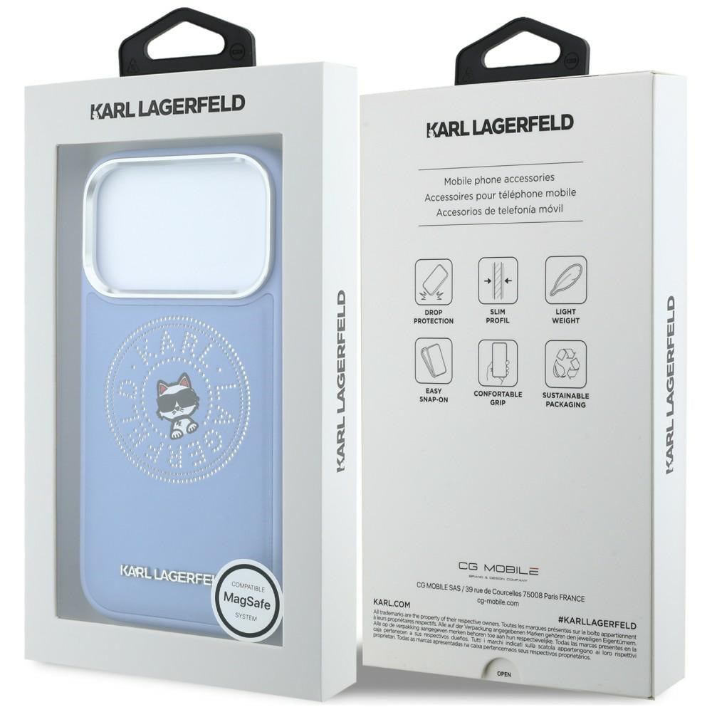 Coque MagSafe pour Apple iPhone 18 Pro Max / 17 Pro Max, Karl Lagerfeld, Point and Choupette Sketch, Bleu