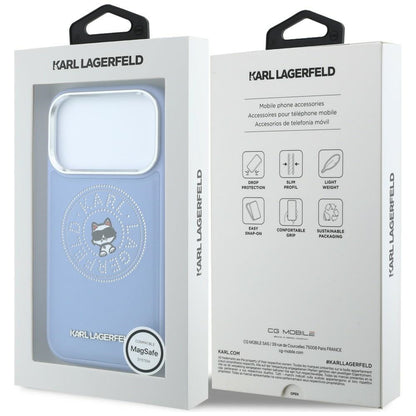 Coque MagSafe pour Apple iPhone 18 Pro Max / 17 Pro Max, Karl Lagerfeld, Point and Choupette Sketch, Bleu
