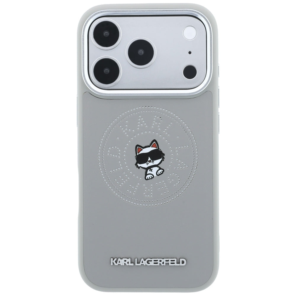 Coque MagSafe pour Apple iPhone 18 Pro Max / 17 Pro Max, Karl Lagerfeld, Point and Choupette Sketch, Gris