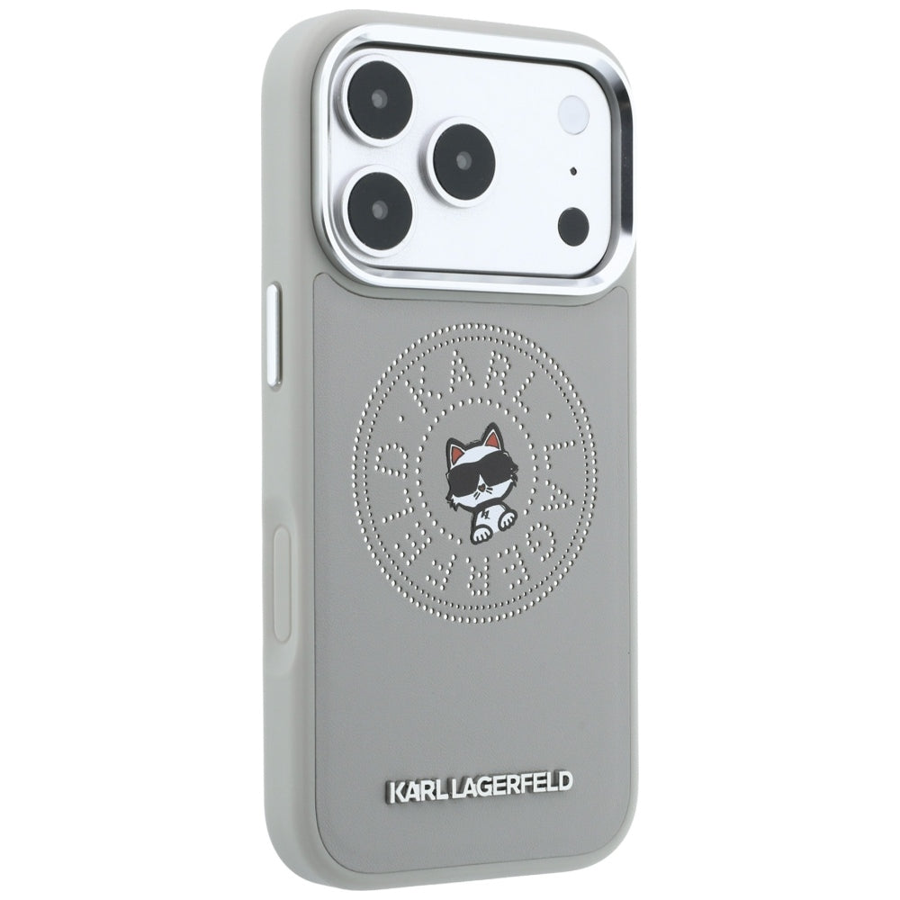 Coque MagSafe pour Apple iPhone 18 Pro Max / 17 Pro Max, Karl Lagerfeld, Point and Choupette Sketch, Gris