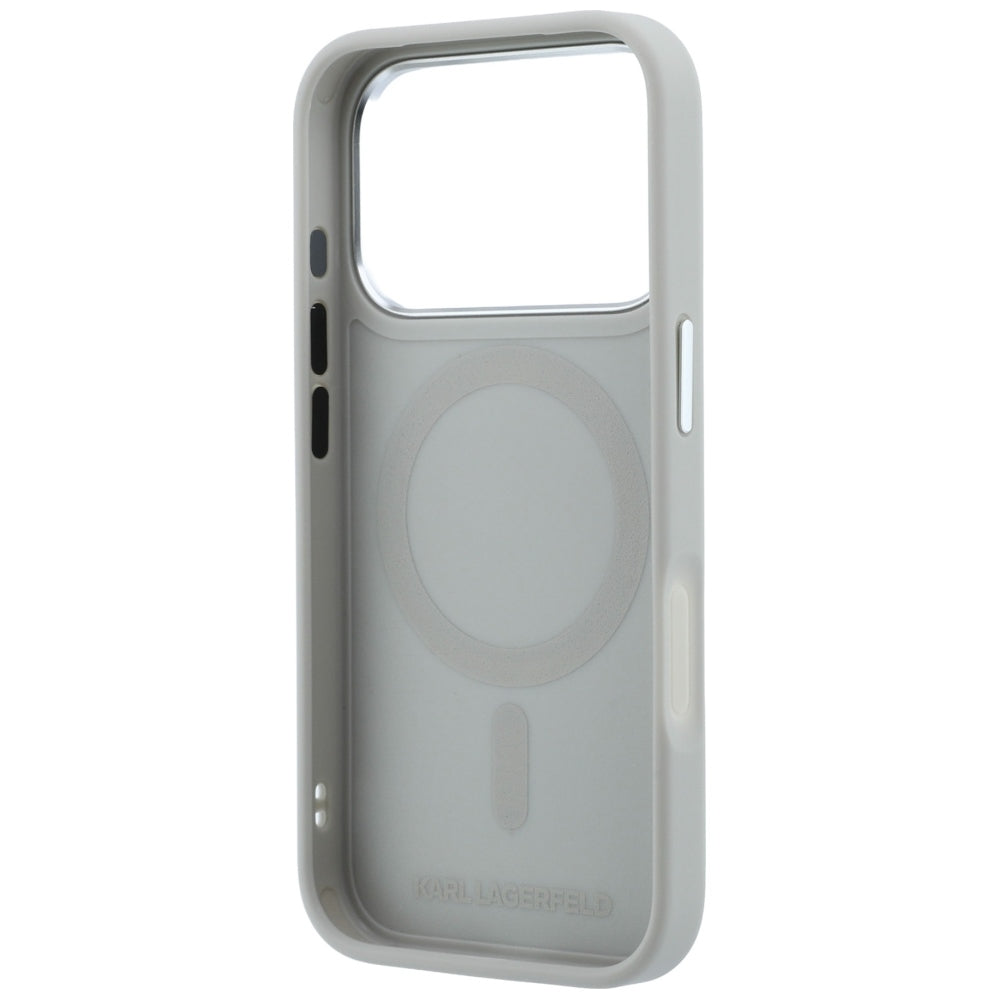 Coque MagSafe pour Apple iPhone 18 Pro Max / 17 Pro Max, Karl Lagerfeld, Point and Choupette Sketch, Gris