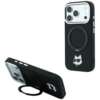 MagSafe Case for Apple iPhone 18 Pro Max / 17 Pro Max, Karl Lagerfeld, Ring Stand 360 Choupette Pin, Black