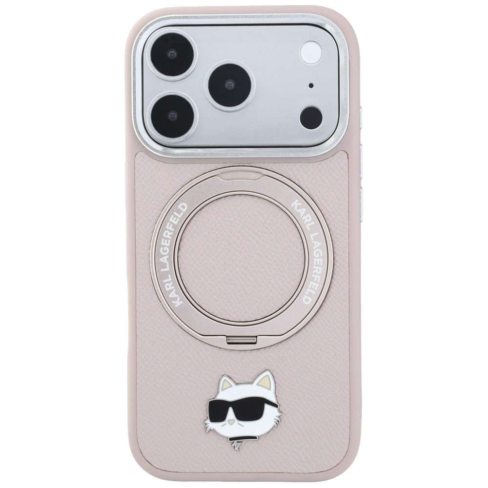 Coque MagSafe pour Apple iPhone 18 Pro Max / 17 Pro Max, Karl Lagerfeld, Ring Stand 360 Choupette Pin, rose