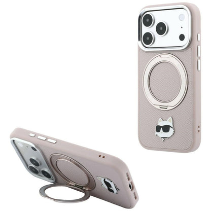 Coque MagSafe pour Apple iPhone 18 Pro Max / 17 Pro Max, Karl Lagerfeld, Ring Stand 360 Choupette Pin, rose