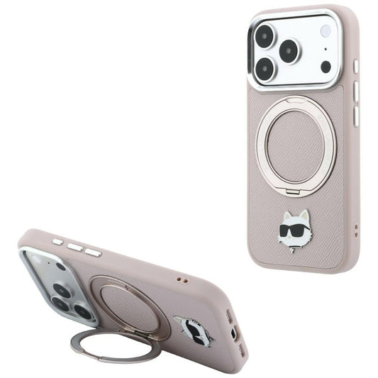 MagSafe Case for Apple iPhone 18 Pro Max / 17 Pro Max, Karl Lagerfeld, Ring Stand 360 Choupette Pin, Pink