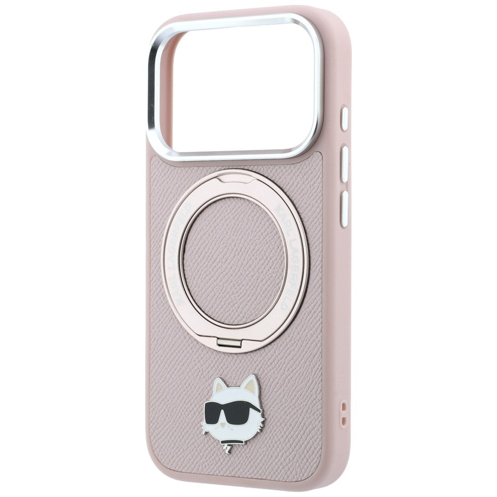 Coque MagSafe pour Apple iPhone 18 Pro Max / 17 Pro Max, Karl Lagerfeld, Ring Stand 360 Choupette Pin, rose