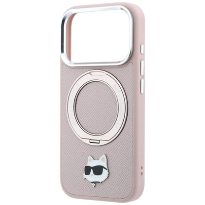Coque MagSafe pour Apple iPhone 18 Pro Max / 17 Pro Max, Karl Lagerfeld, Ring Stand 360 Choupette Pin, rose