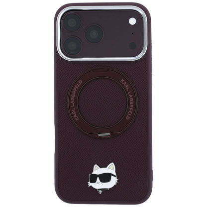 Coque MagSafe pour Apple iPhone 18 Pro Max / 17 Pro Max, Karl Lagerfeld, Support Anneau Saffiano 360 Choupette Pin, Bordeaux