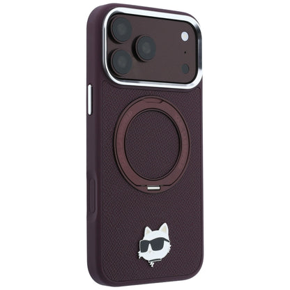 Coque MagSafe pour Apple iPhone 18 Pro Max / 17 Pro Max, Karl Lagerfeld, Support Anneau Saffiano 360 Choupette Pin, Bordeaux