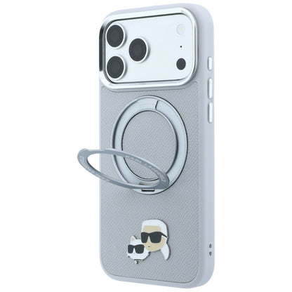 Coque MagSafe pour Apple iPhone 18 Pro Max / 17 Pro Max, Karl Lagerfeld, Ring Stand 360 Karl & Choupette Pin, grise