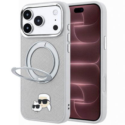 Coque MagSafe pour Apple iPhone 18 Pro Max / 17 Pro Max, Karl Lagerfeld, Ring Stand 360 Karl & Choupette Pin, grise