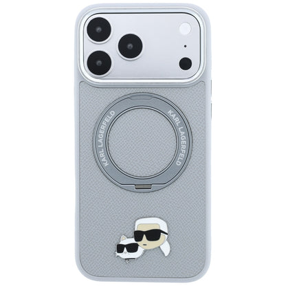 Coque MagSafe pour Apple iPhone 18 Pro Max / 17 Pro Max, Karl Lagerfeld, Ring Stand 360 Karl & Choupette Pin, grise